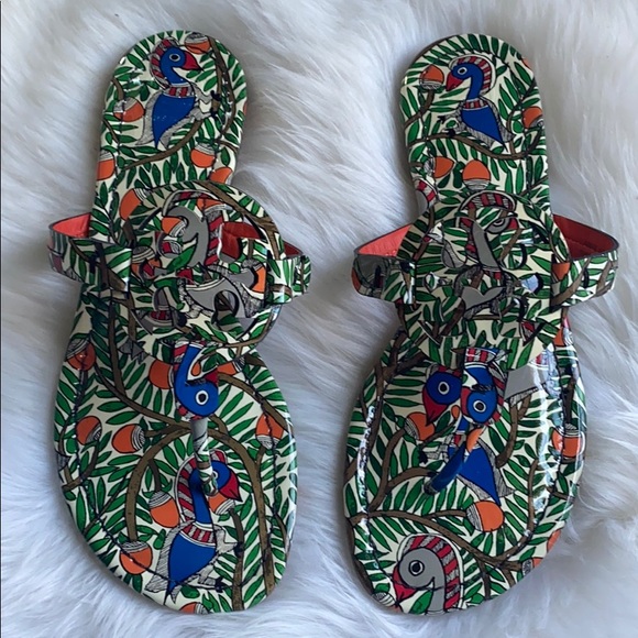 New Tory Burch Miller printed bird fern sandals 7.5